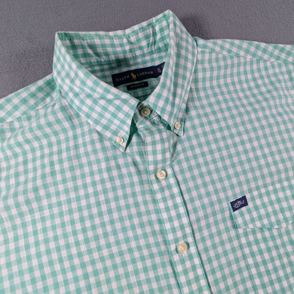 Ralph Lauren Button Down Shirt Mens XL Gingham Short Sleeve Classic Fit